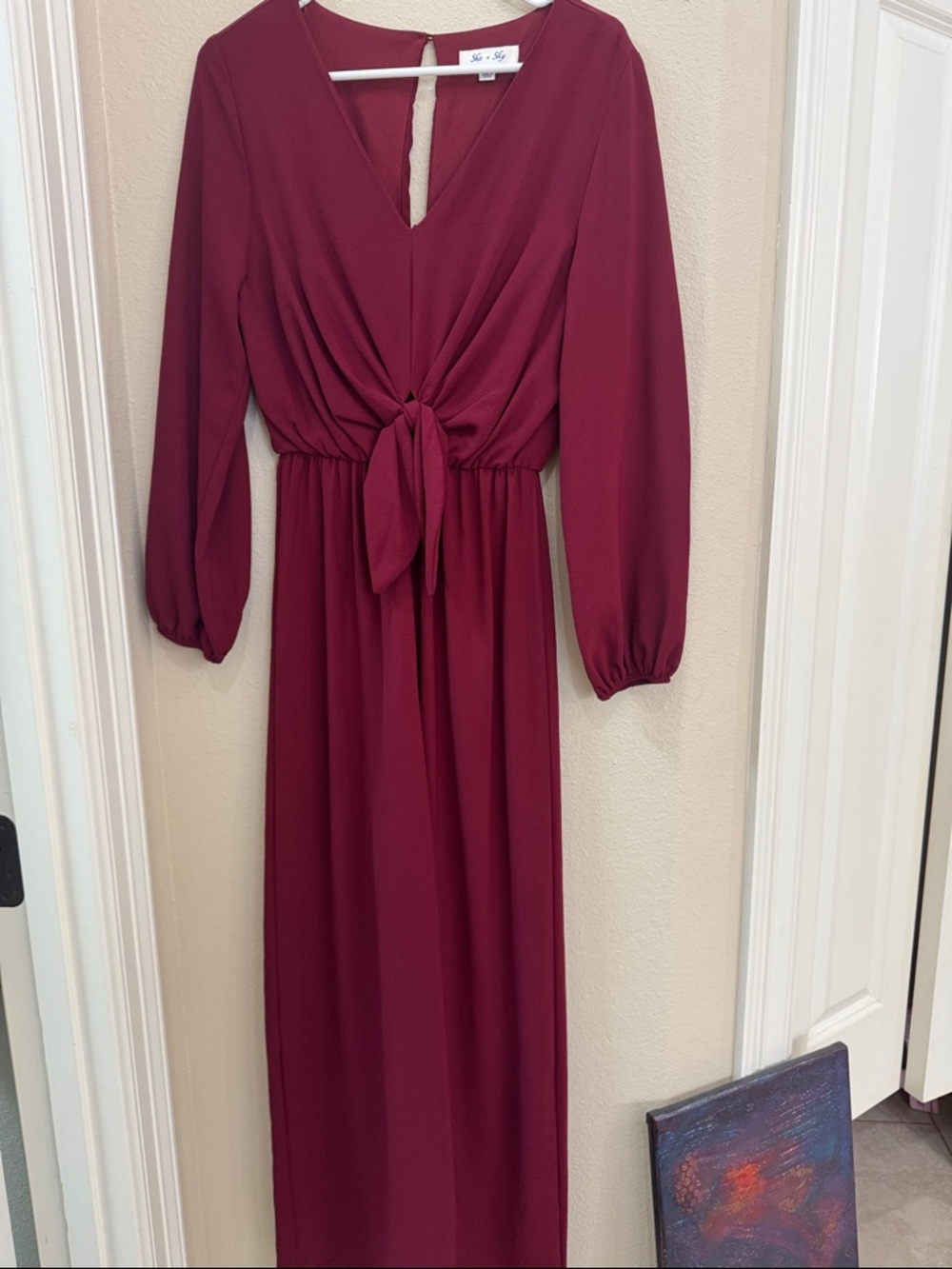 She + Sky Burgundy Long-Sleeve Tie-Front Jumpsuit